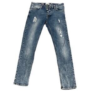 Topman Topshop Men's Skinny Stretch Jeans Distressed Light Blue Wash